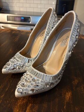 Charlotte Russe Silver Jeweled Pointed Toe Heels